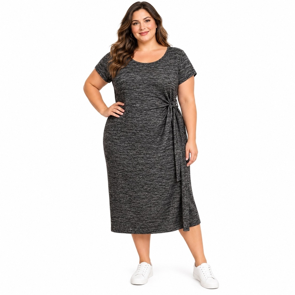 Talbots Dress Womens 3X Gray Short Sleeve Tie Waist T Shirt Midi Oprah Magazine